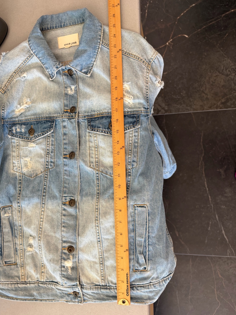 Distressed Denim Jean Jacket Faith Fear Kicker Graphic Oversized Small NWOT - Picture 4 of 5